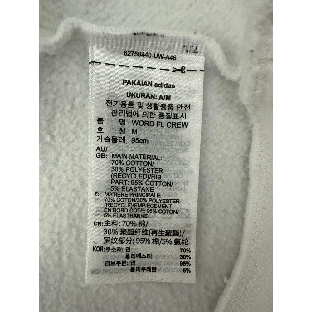 Adidas Three Stripes Crewneck Sweatshirt White Logo Fleece Pullover M Athleisure - Picture 9 of 12